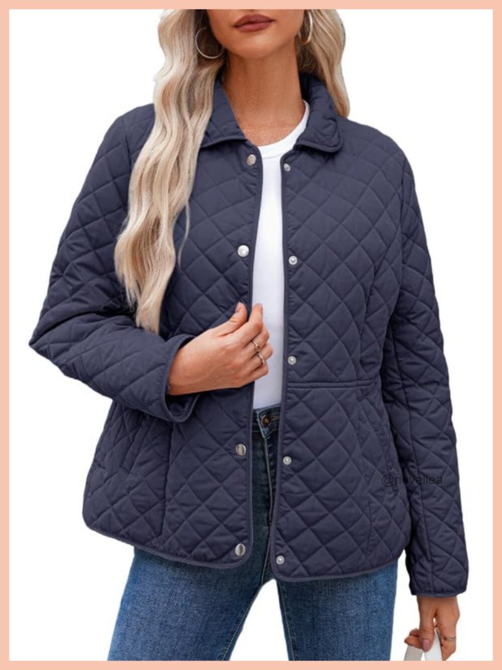 Women's Quilted Snap Front Puffer Jacket with Pockets, Loose Fit Winter Coat